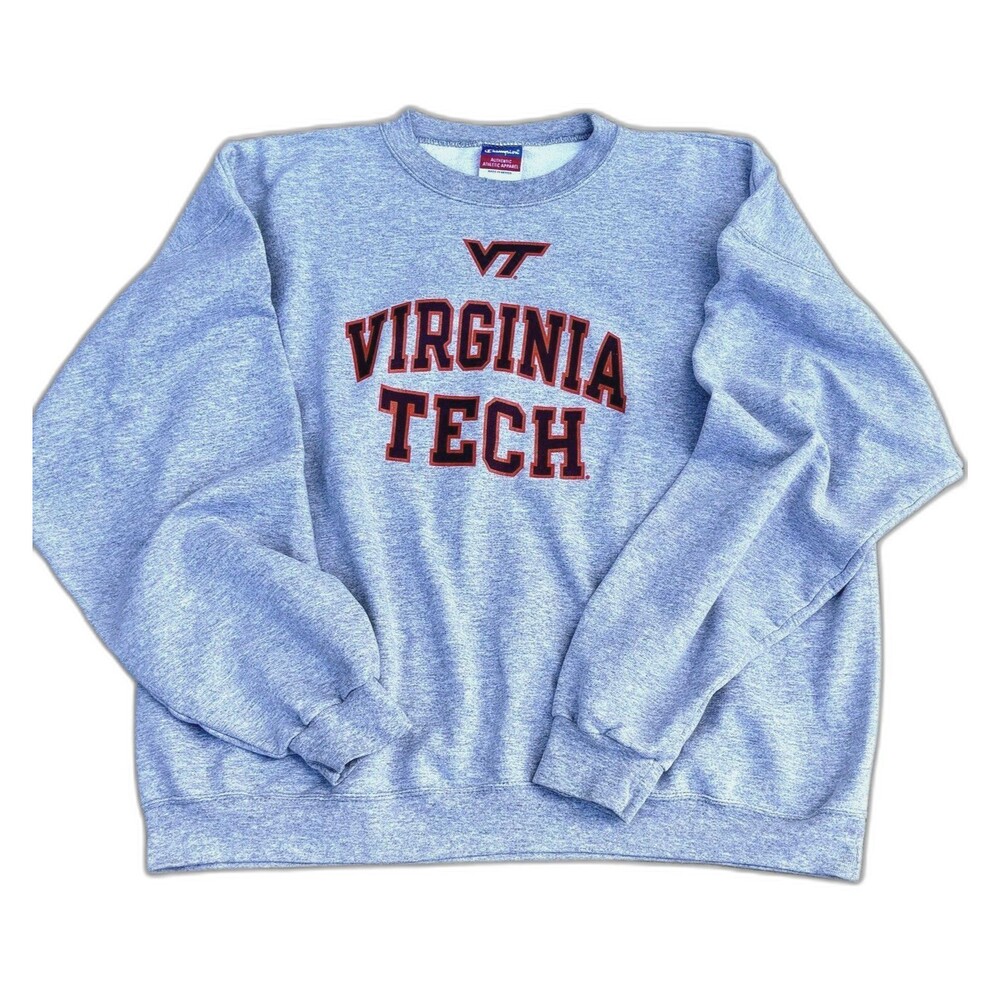 Men's Champion Virginia Tech Spellout Sweatshirt Grey Sz 2XL/XXL
